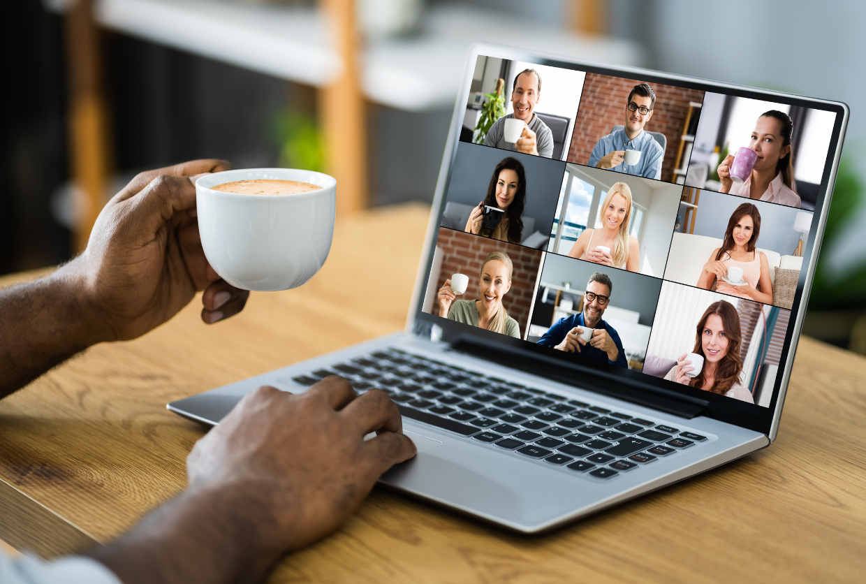 Meeting virtually with a cup of coffee