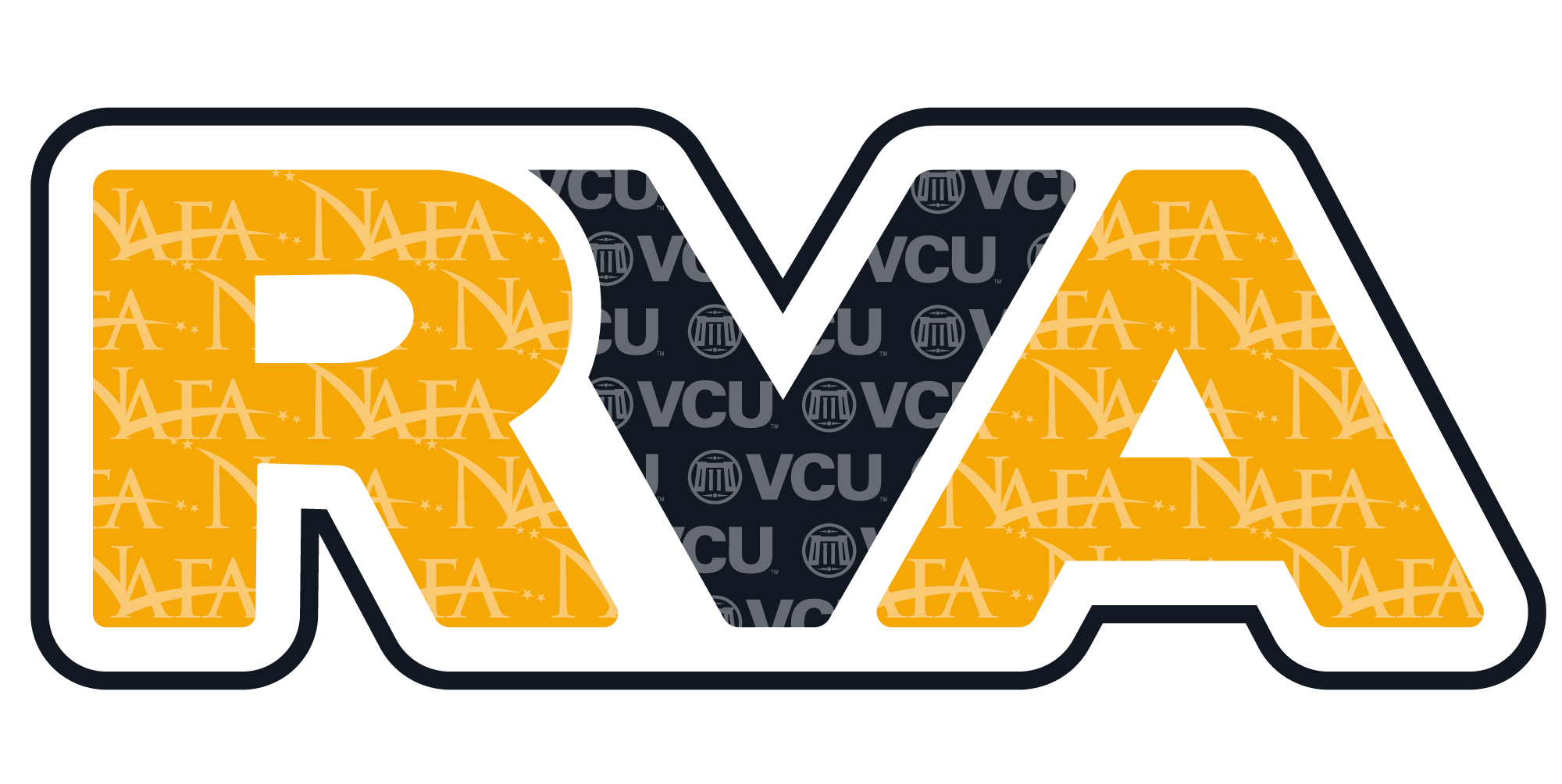 RVA in bubble letters with NAFA and VCU pattern throughout letters