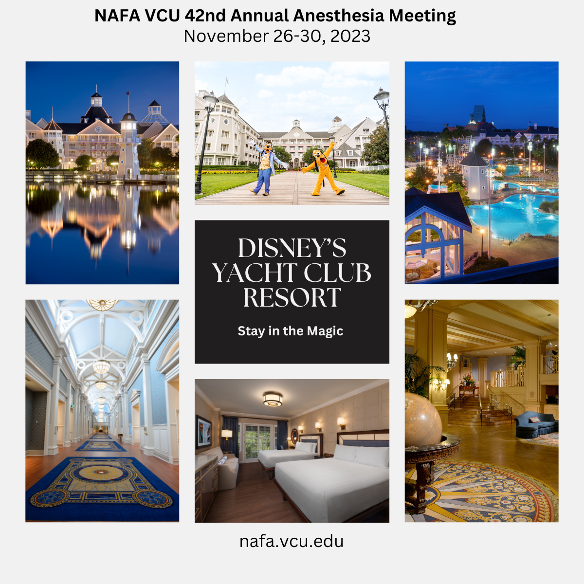 NAFA VCU 42nd Annual Anesthesia Meeting November 26 - 30 2023 Disney's Yacht Club Resort Stay in the Magic nafa.vcu.edu