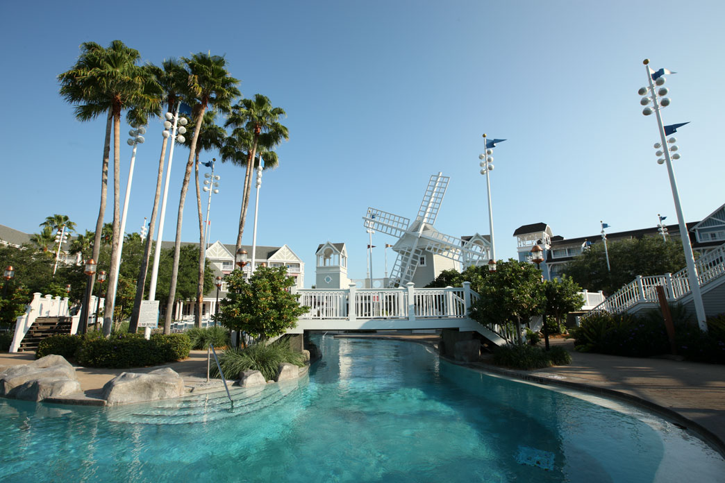 Stormalong Bay at Disney Yacht Club - bridge crossing a pool at the yacht club facilities