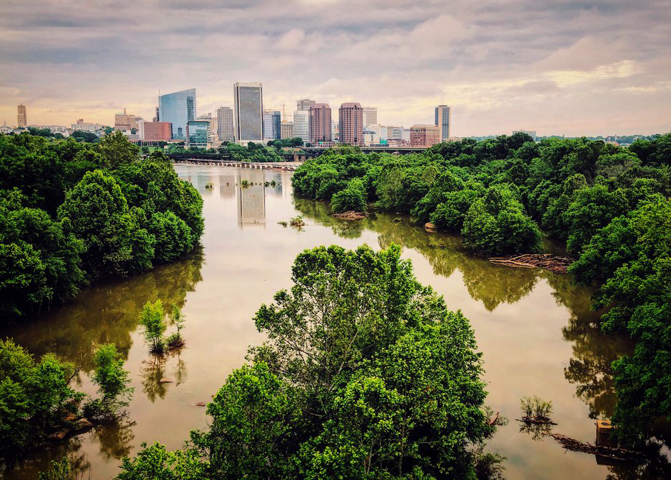 Richmond city skyline over the James River