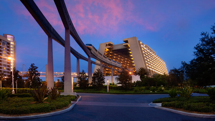 Disney Contemporary Resort with tram line