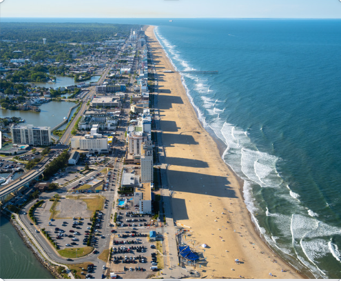 Aerial view of ocean front in Virginia Beach
